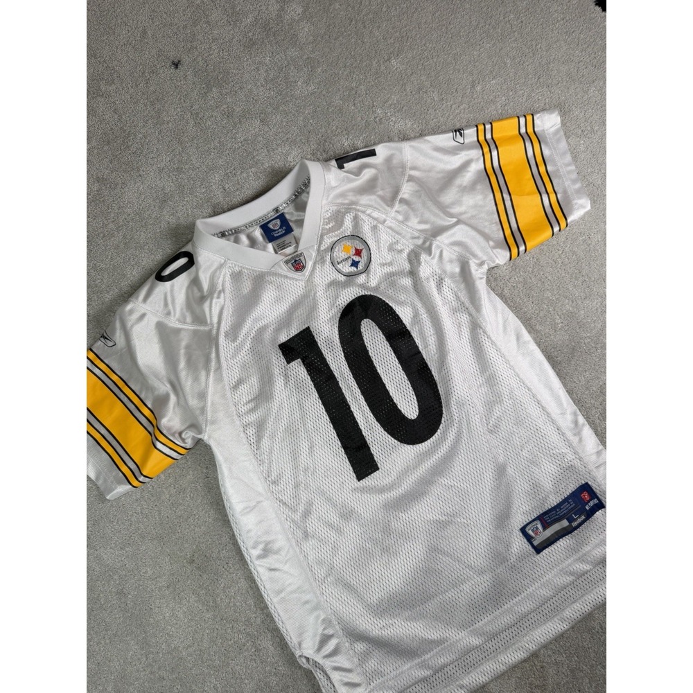 Vtg Pittsburgh Steelers Jersey Youth L White NFL Football Santonio Holmes Reebok